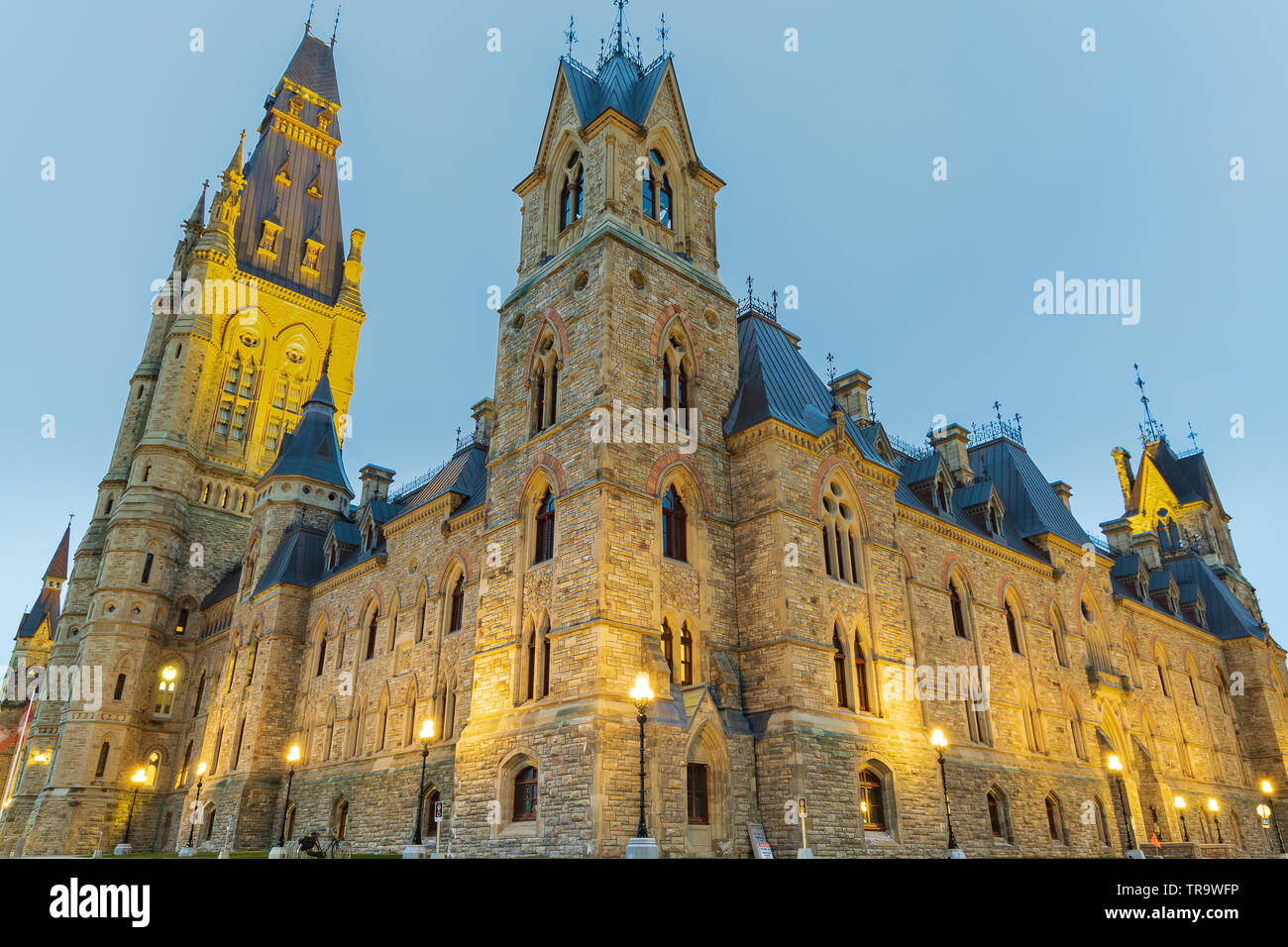 The West Block building on Ottawa's Parliament Hill is the temporary home of the Canadian House of Commons during renovations to the center block. Stock Photo