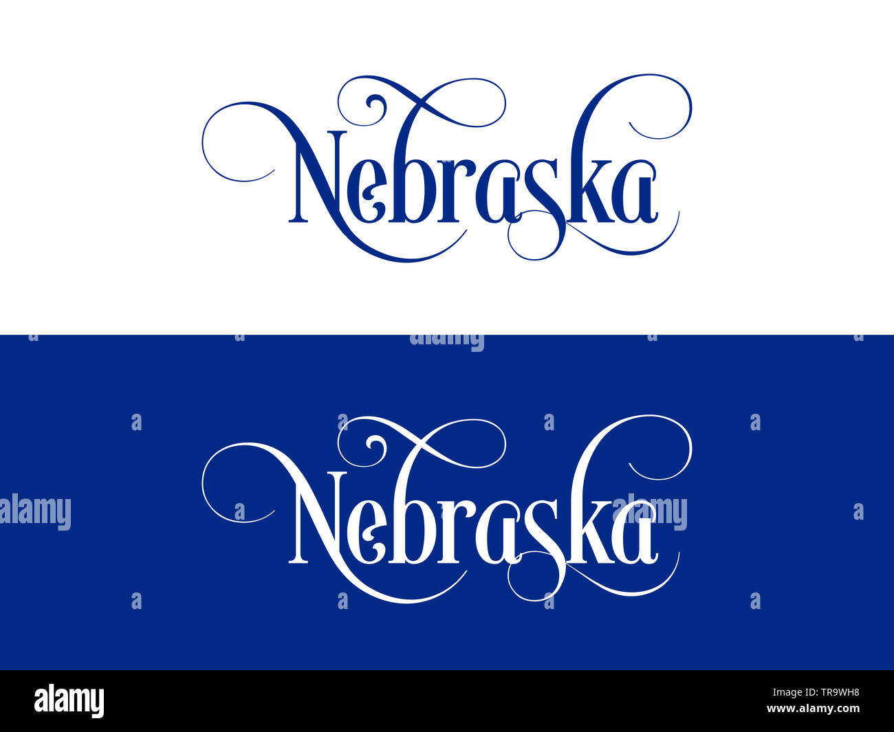 Typography of The USA Nebraska States Handwritten Illustration on Official U.S. State Colors. Modern Calligraphy Element for your design. Simple vecto Stock Photo