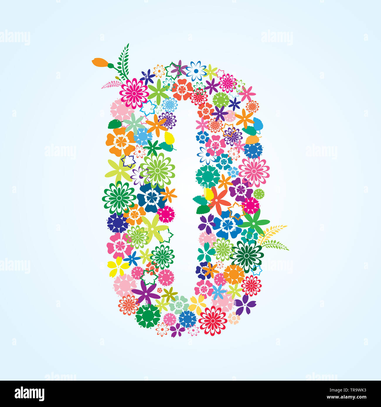 Vector Colorful Floral 0 Number Design isolated on white background. Floral Number Zero Vector Typeface. Stock Photo