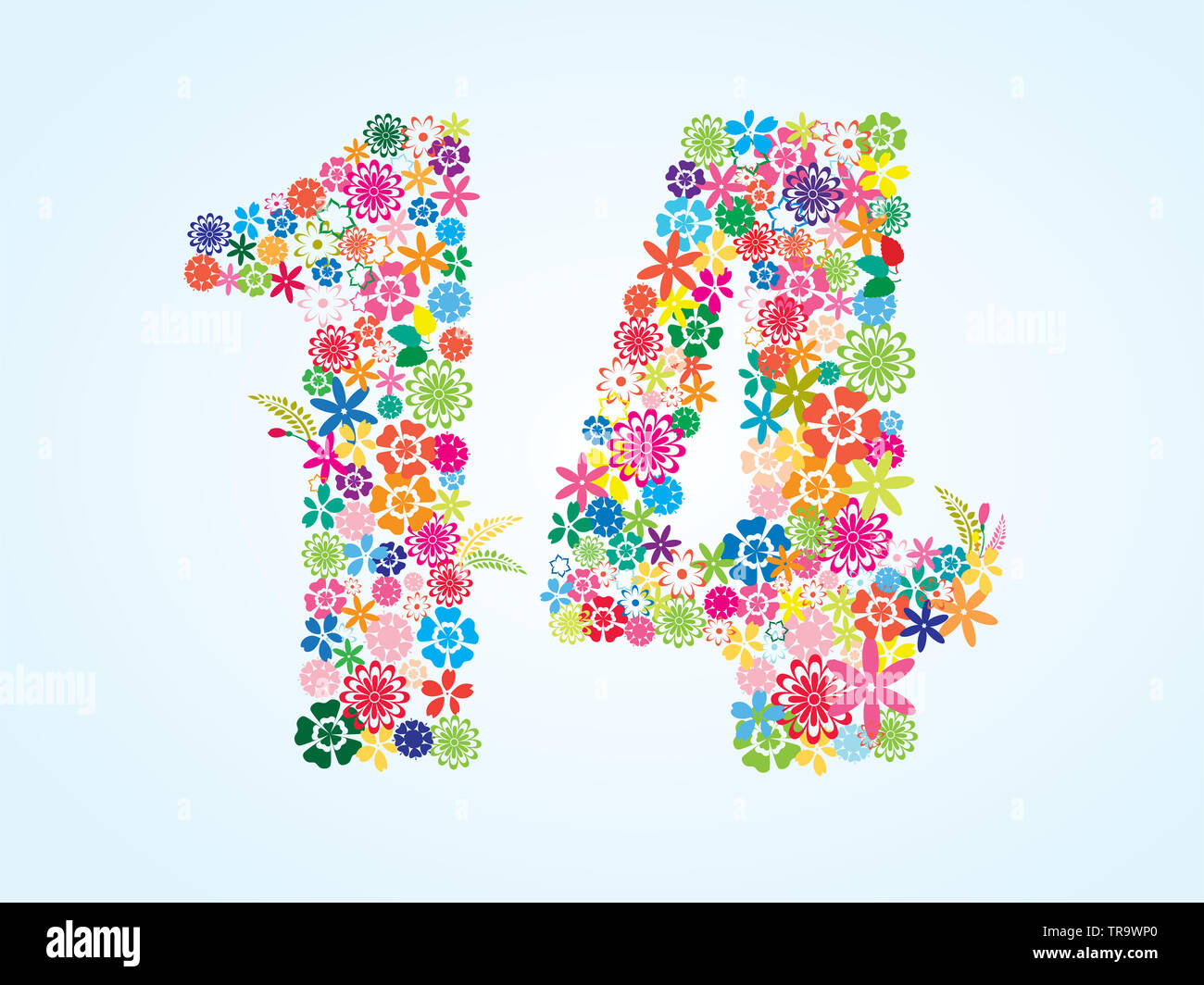 Vector Colorful Floral 14 Number Design isolated on white background.  Floral Number Fourteen Vector Typeface Stock Photo - Alamy