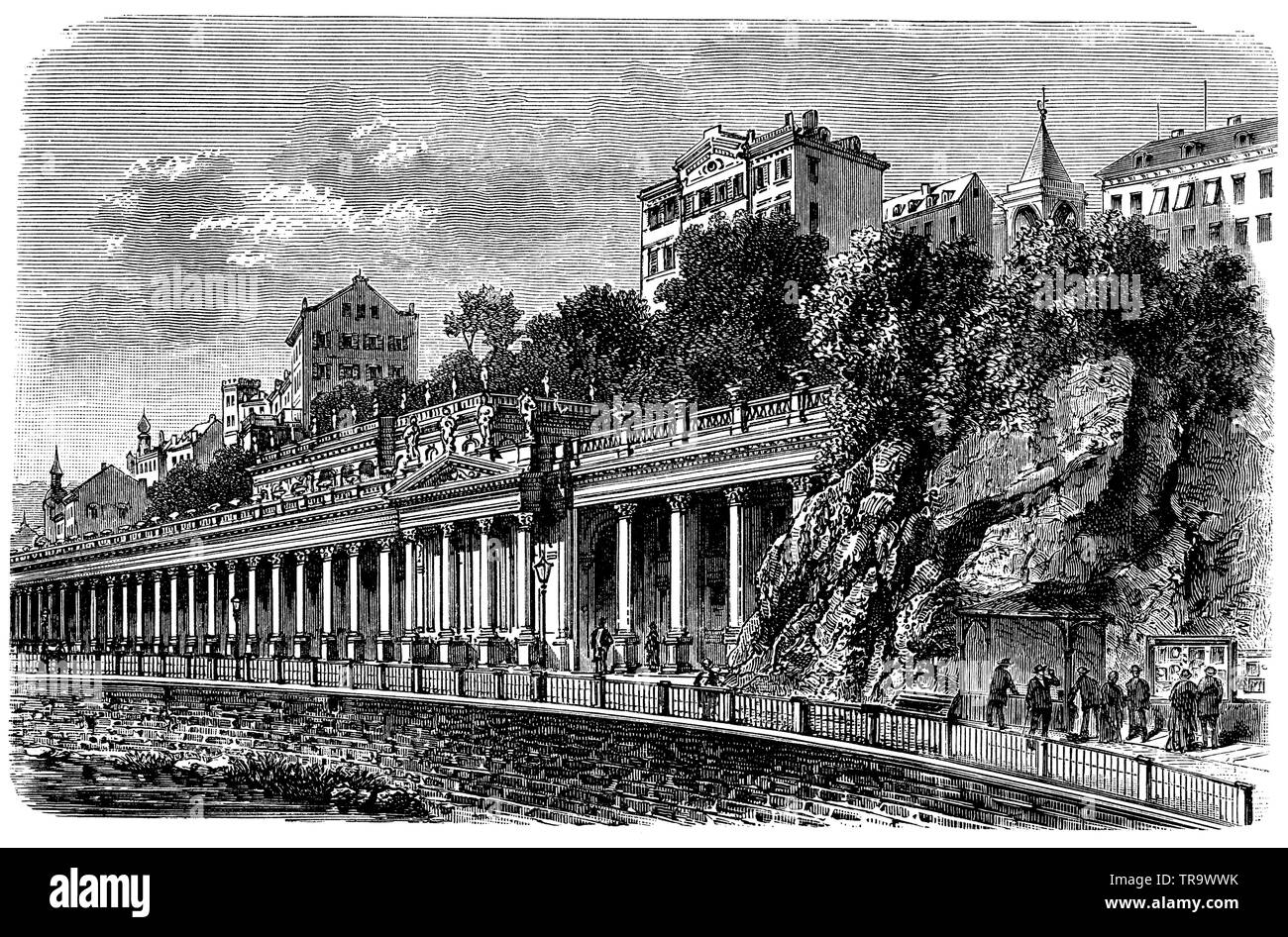 Mill Fountain Colonnade at Karlovy Vary, ,  (encyclopedia, 1893) Stock Photo