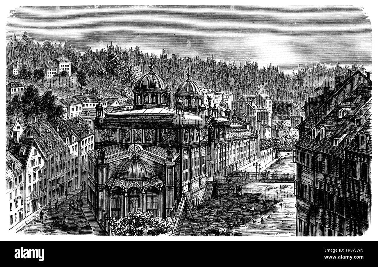 Sparkling Colonnade of Karlovy Vary, ,  (encyclopedia, 1893) Stock Photo