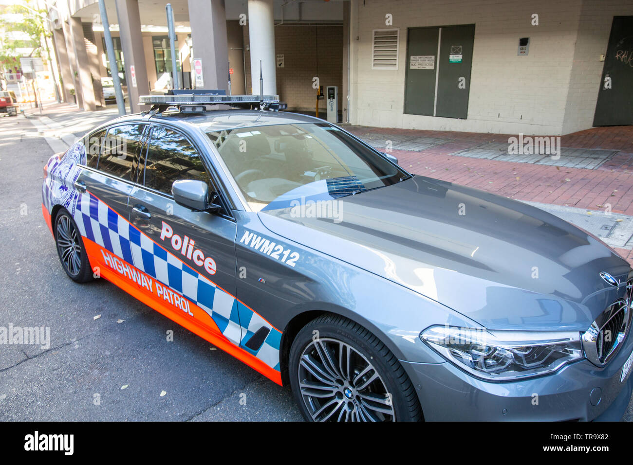 Sydney police BMW highway patrol car parked in Parramatta,Western Sydney,Australia Stock Photo