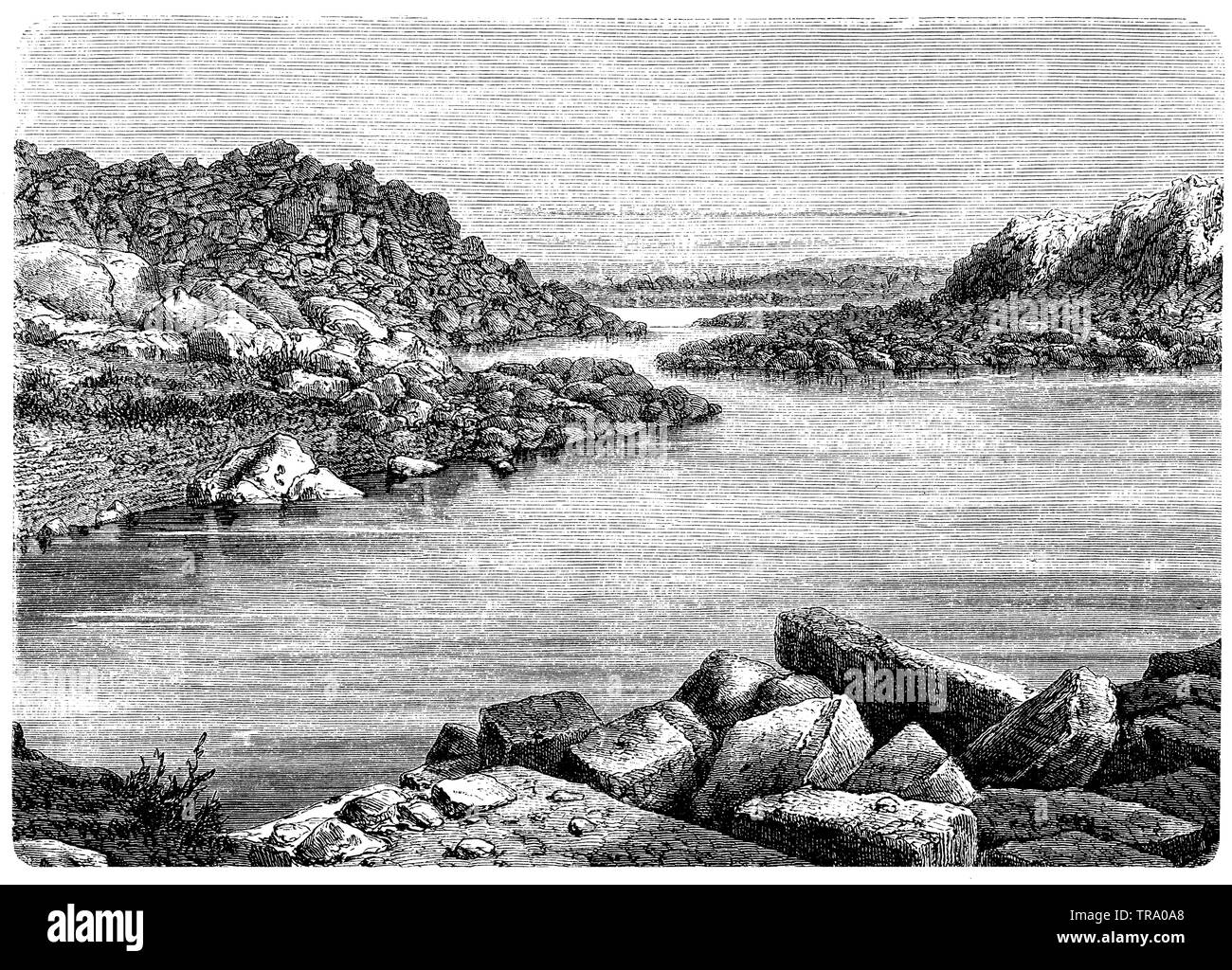 Rock of Kanossr between Aswan and Philä (First of the Nile), ,  (encyclopedia, 1893) Stock Photo