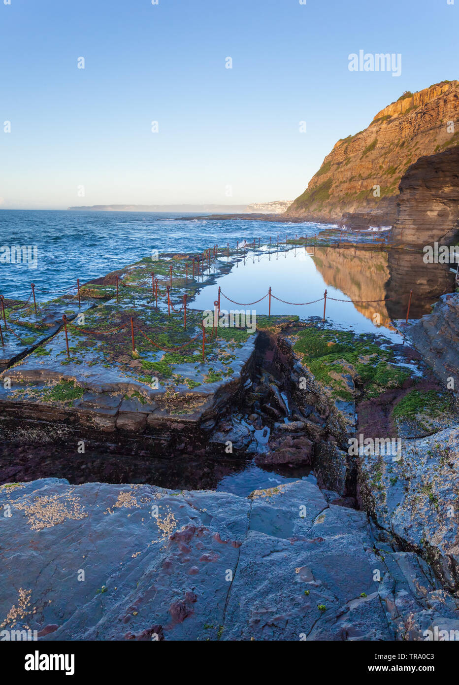 The Bogey Hole is a convict dug ocean pool to the South of Newcastle Main  Beach. This ocean pool is a popular local landmark Stock Photo - Alamy
