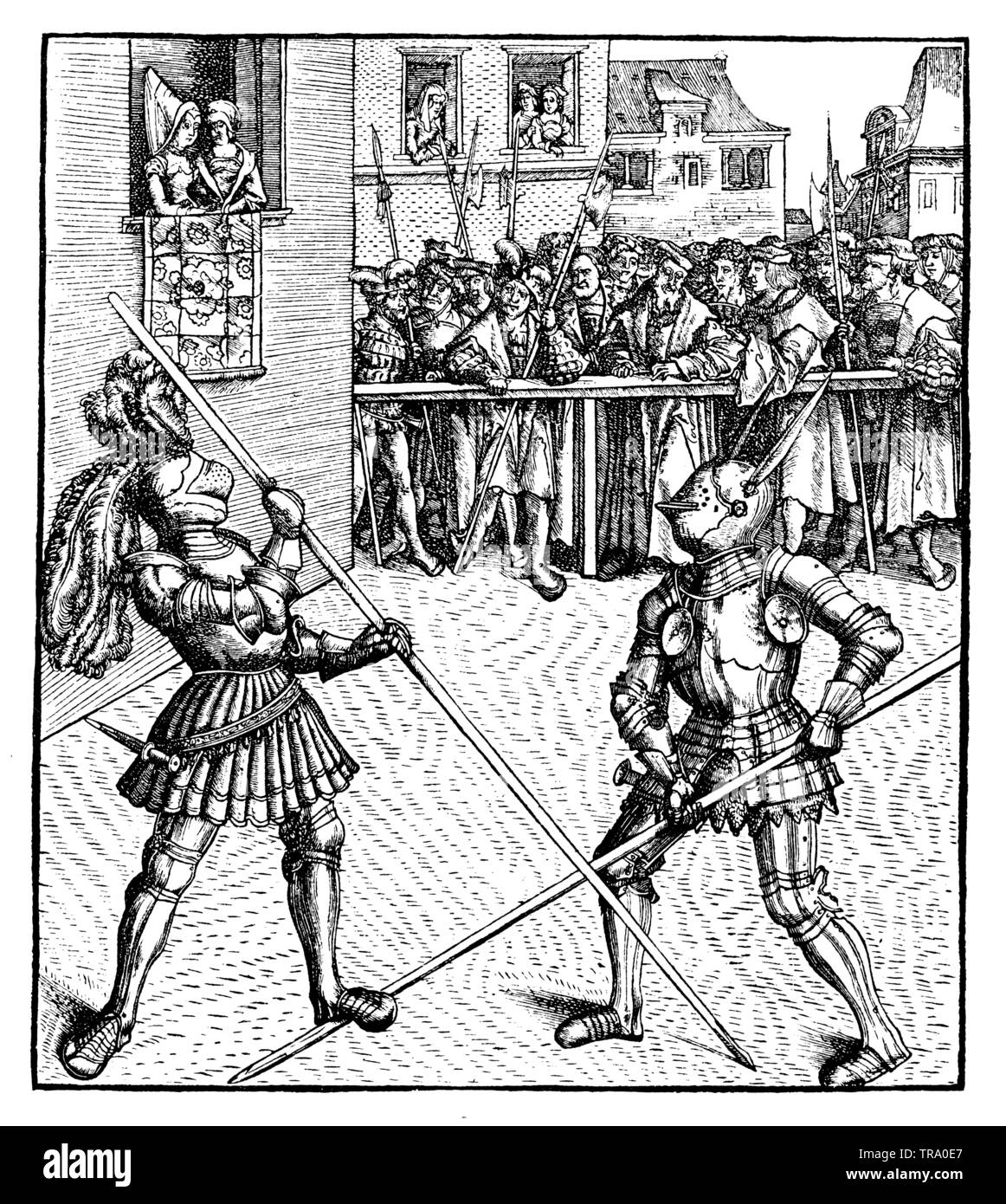 Maximilian in the lancet tournament on foot. Facsimile of a woodcut in 'Weißkunig'; illustrated by Hans Burgkmair (1473 - 1531)', , Hans Burgkmair der Ältere (1473-1531) (cultural history book, 1893) Stock Photo