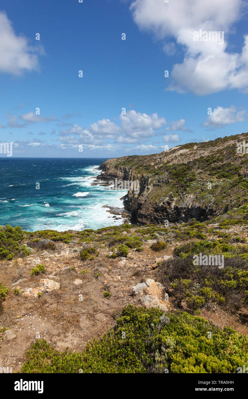 Coastal landscape at Cape Bridgewater Victoria Australia. Located near Portland this rugged section of coast has walking trails to enjoy. Stock Photo