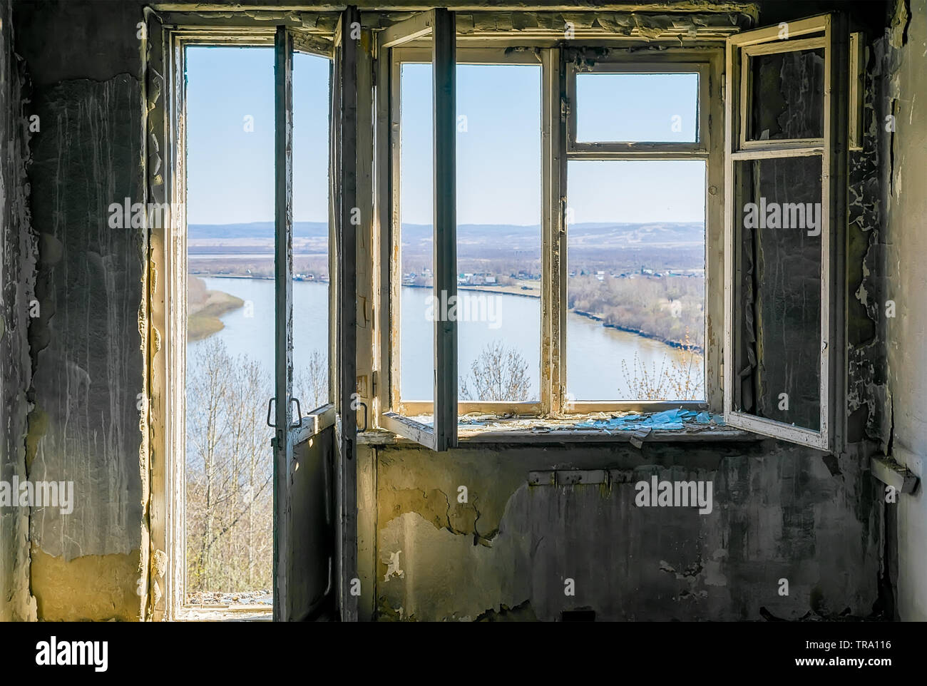 View From The Room Of The Destroyed Abandoned Building Through The