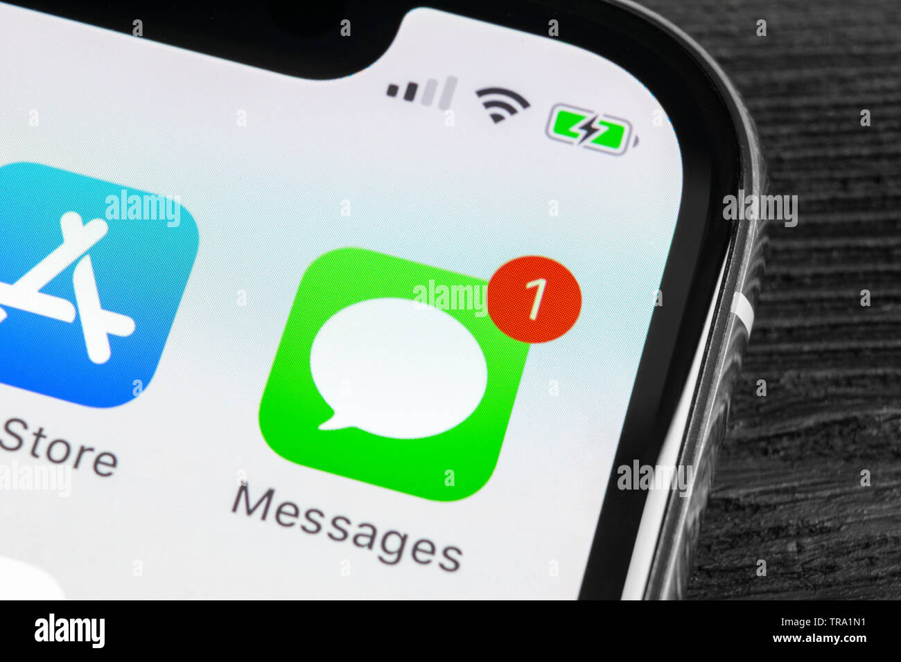 Sankt-Petersburg, Russia, April 27, 2018: Apple messages application ...