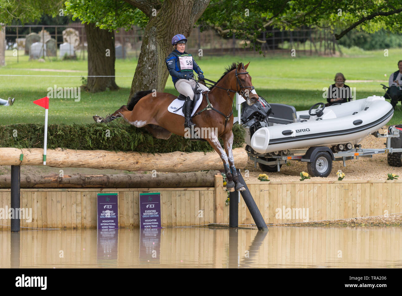 Saracens Horse Feeds Houghton International Horse Trials, Norfolk, England , 26th May 2019,  Zara Tindall and her horse Watkins going through the Suzu Stock Photo