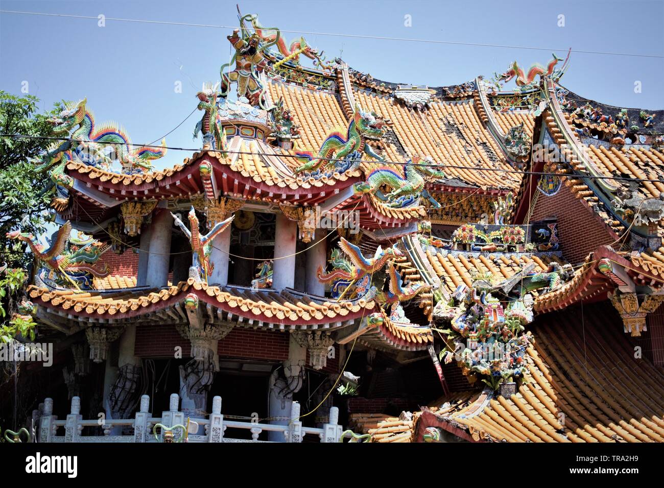 Collapsed Wuchang Temple in Jiji after the earthquake 1999, Taiwan Stock Photo