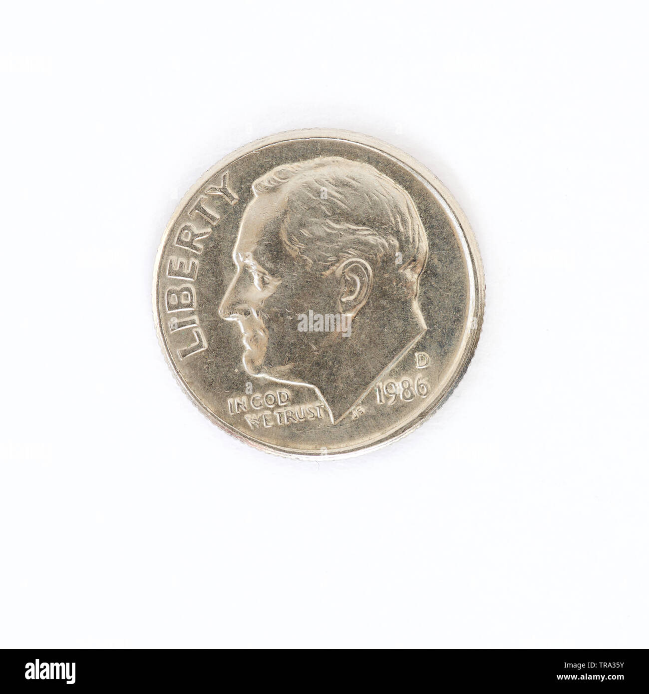 U.S. 1 Dime 'Roosevelt Dime' Coin - 1986 Stock Photo