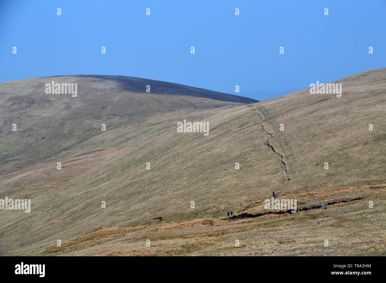 Three Hikers Walking from Artlecrag Pike (Branstree) to the Wainwright Selside Pike in the Lake District National Park, Cumbria, England, UK Stock Photo