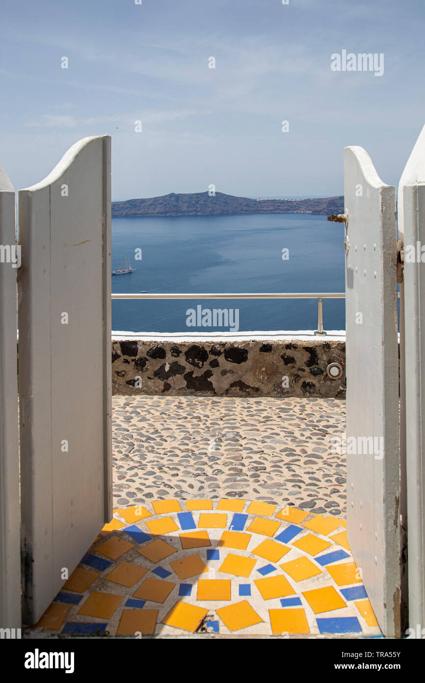 Door at Firostefani Village Santorini Greece Stock Photo