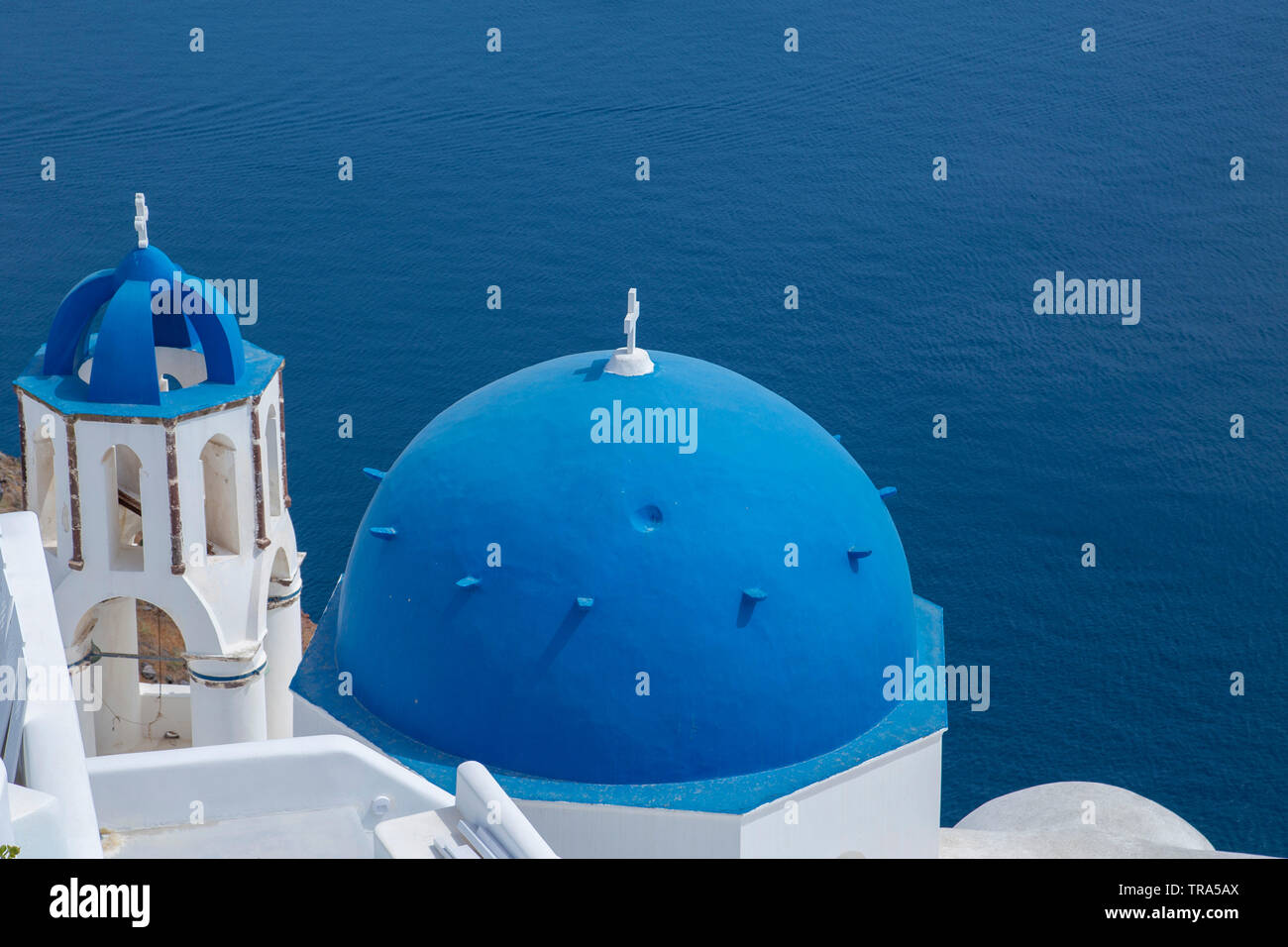 Blue dome church at Santorini - Stock Image