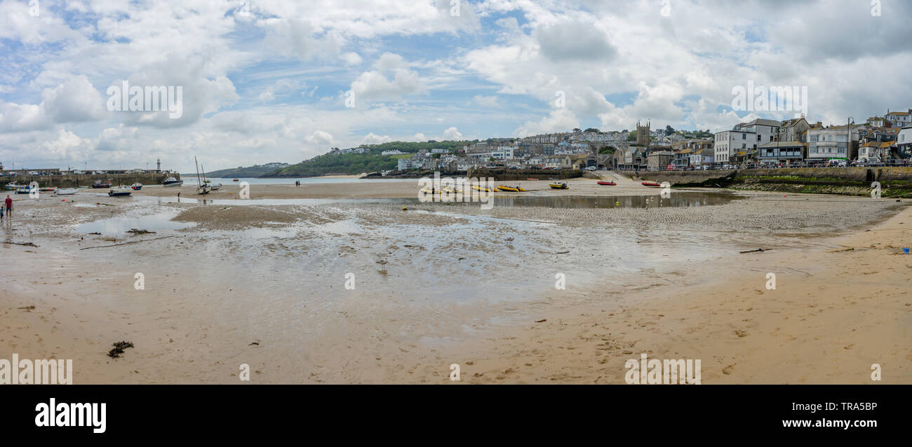 St Ives, Cornwall, UK, Dull Day, Panoramic Shot Stock Photo