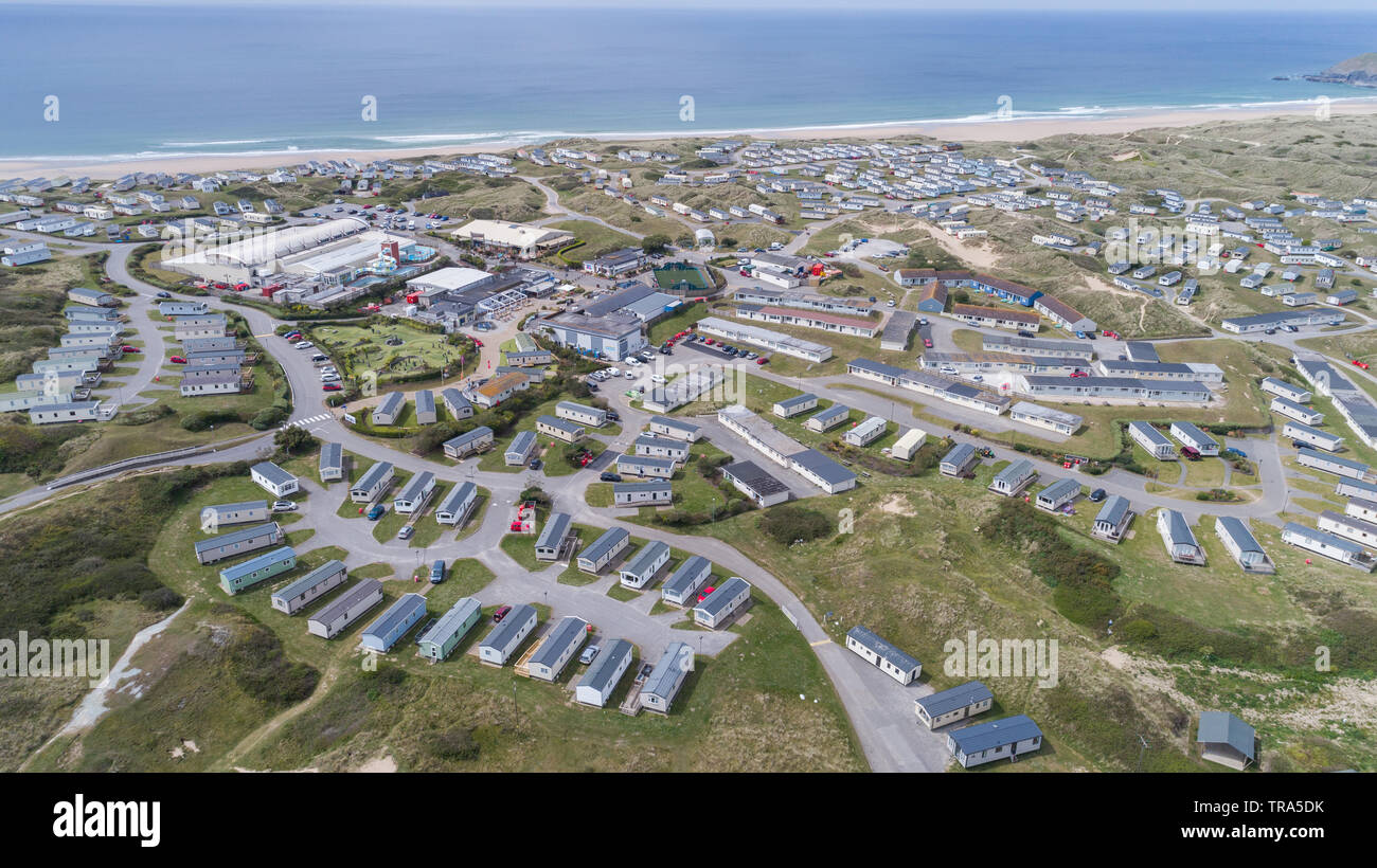 Haven Perran Sands Holiday Park Perranporth, aerial View Stock Photo