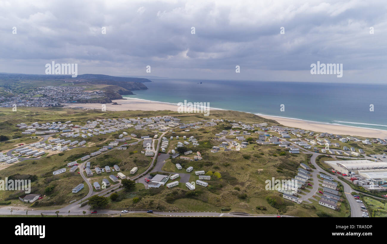 Haven Perran Sands Holiday Park Perranporth, aerial View Stock Photo