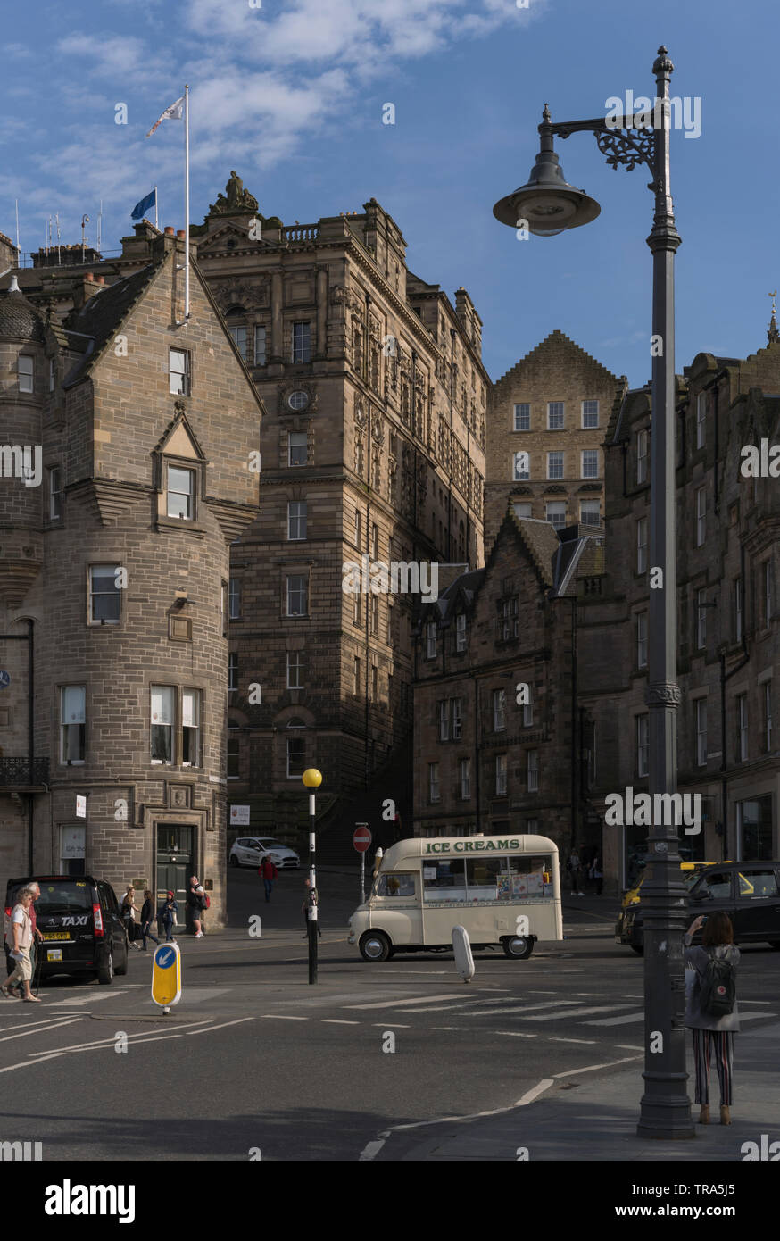 Cockburn street, winding down from the Royal Mile, is at the heart of Edinburgh's Old Town. Stock Photo