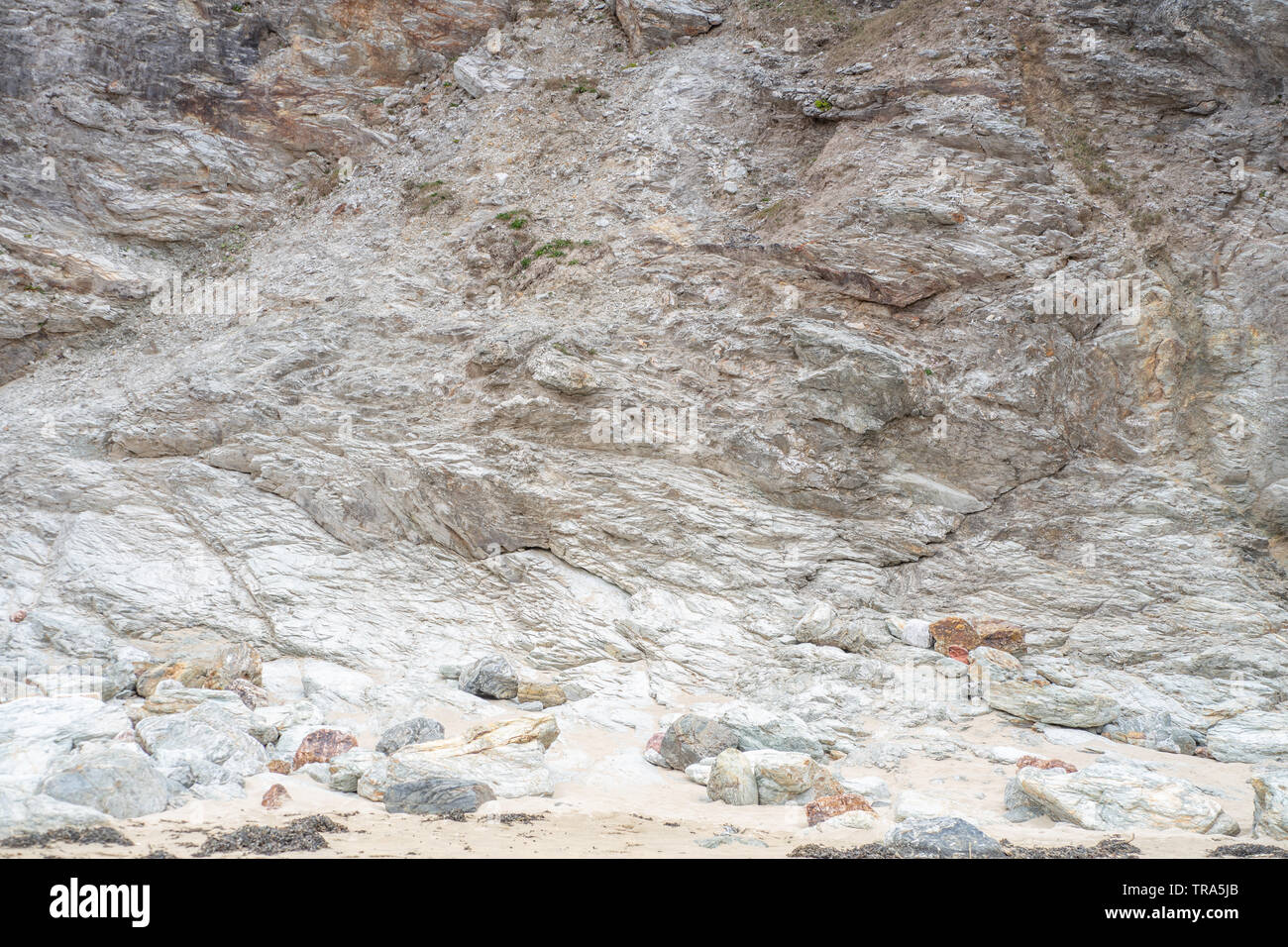 Limestone lime stone rocks on British Coast line in Cornwall, UK Stock Photo