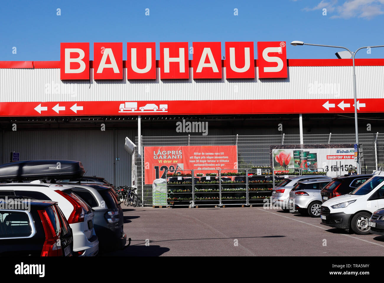 Stockholm, Sweden - May 31, 2019: Bauhaus retail store located in Bromma offering products for home improvement, gardening and workshop. Stock Photo