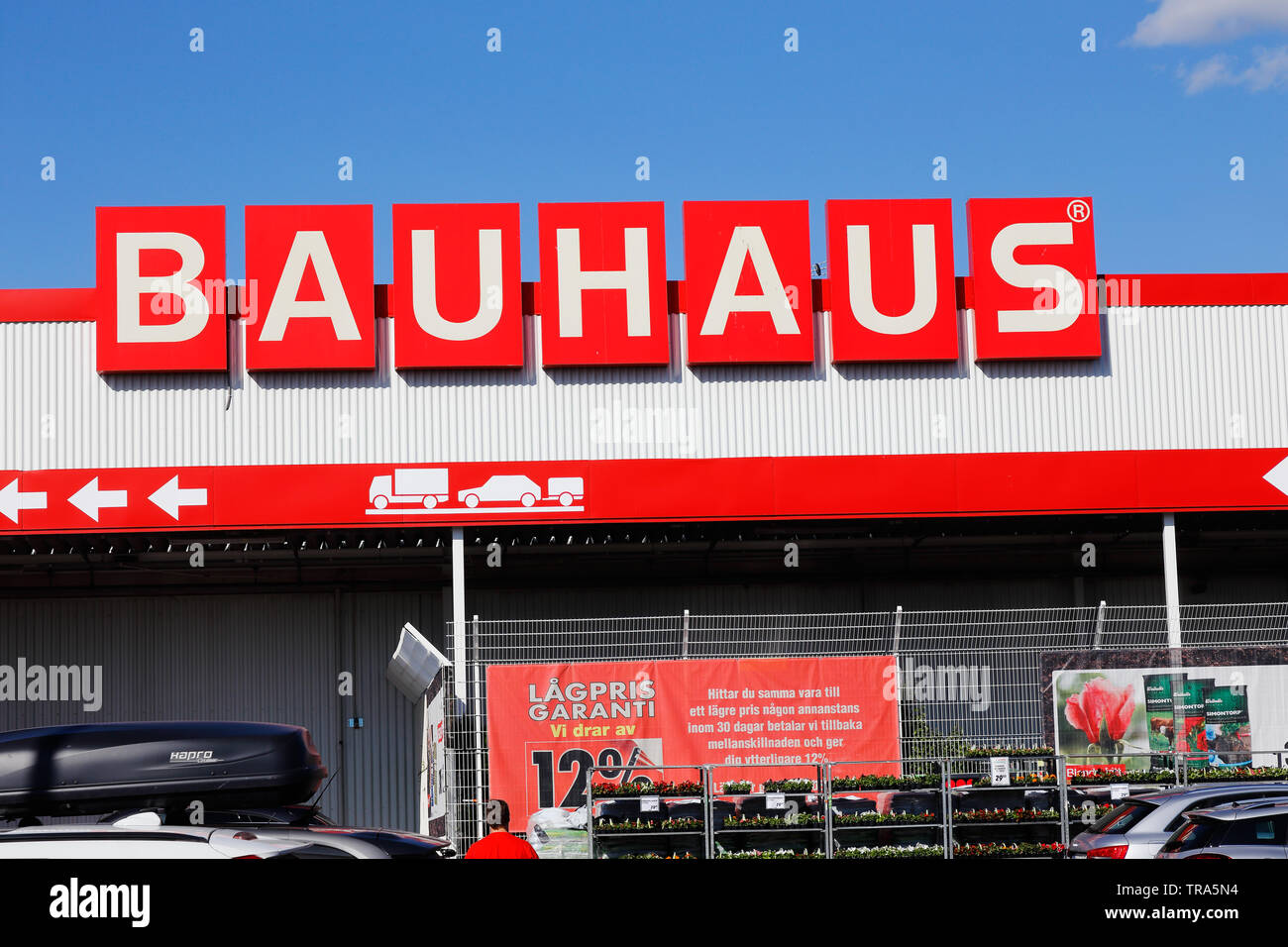 Stockholm, Sweden - May 31, 2019: Close-up of the Bauhaus retail store located in Bromma offering products for home improvement, gardening and worksho Stock Photo
