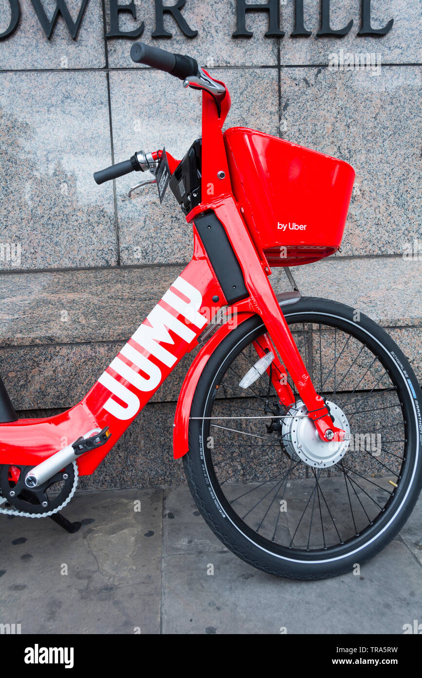 Uber's GPS tracked, electric pedal-assist JUMP bikes have arrived in London  Stock Photo - Alamy