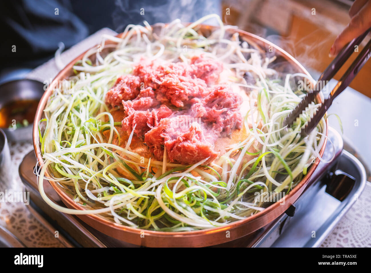 Beef barbecue bulgogi in South Korea restaurant in Seoul, lifestyle fresh korean food cuisine on