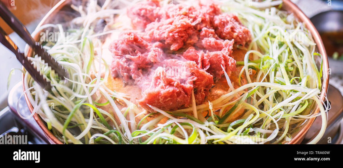 Beef barbecue bulgogi in South Korea restaurant in Seoul, lifestyle fresh korean food cuisine on