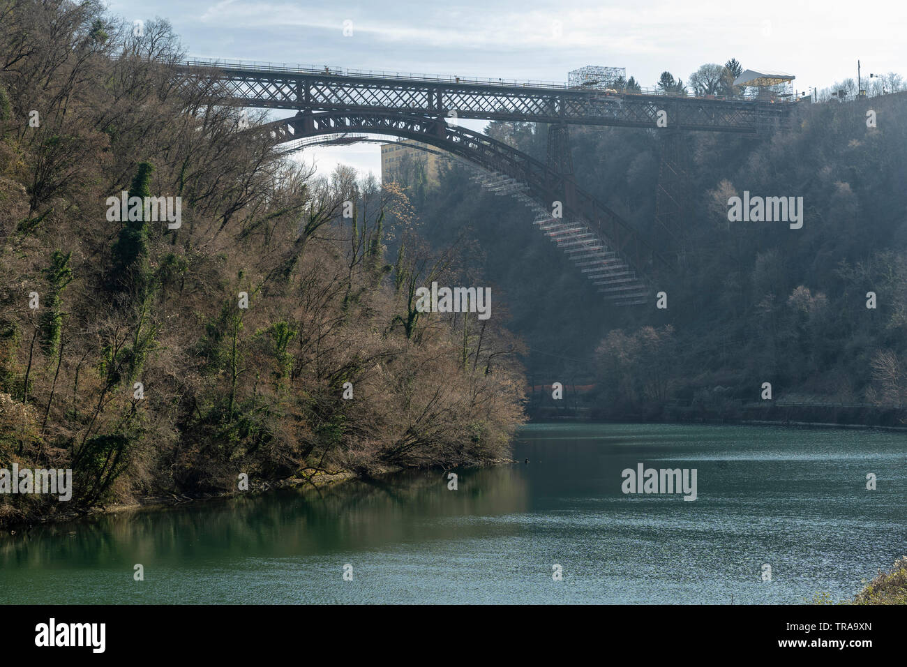 Paderno d'Adda, Lecco, Lombardy, Italy: the historic iron bridge over ...
