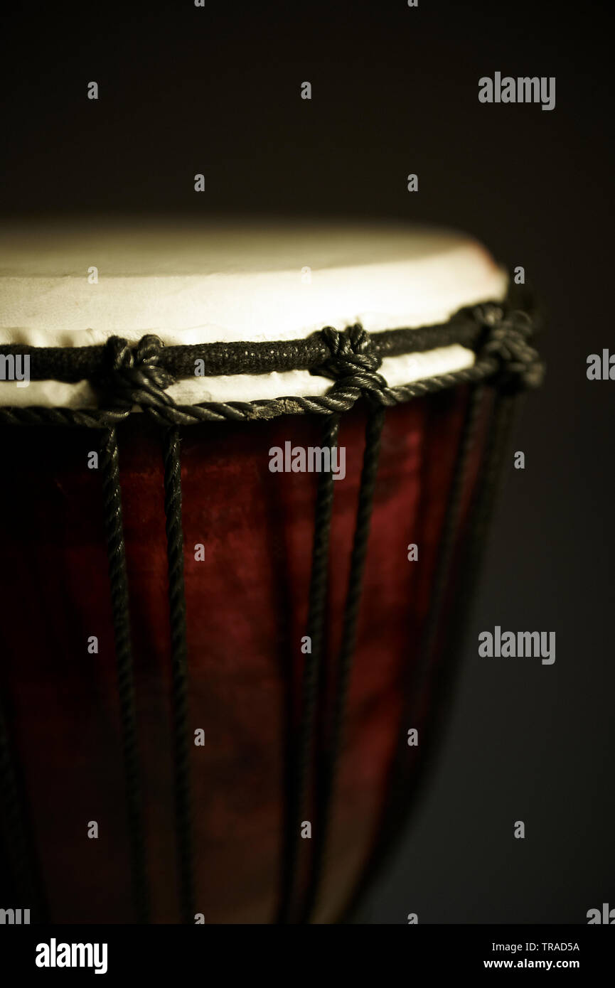 Beautiful close up shot in a studio of the African djembe a music ...