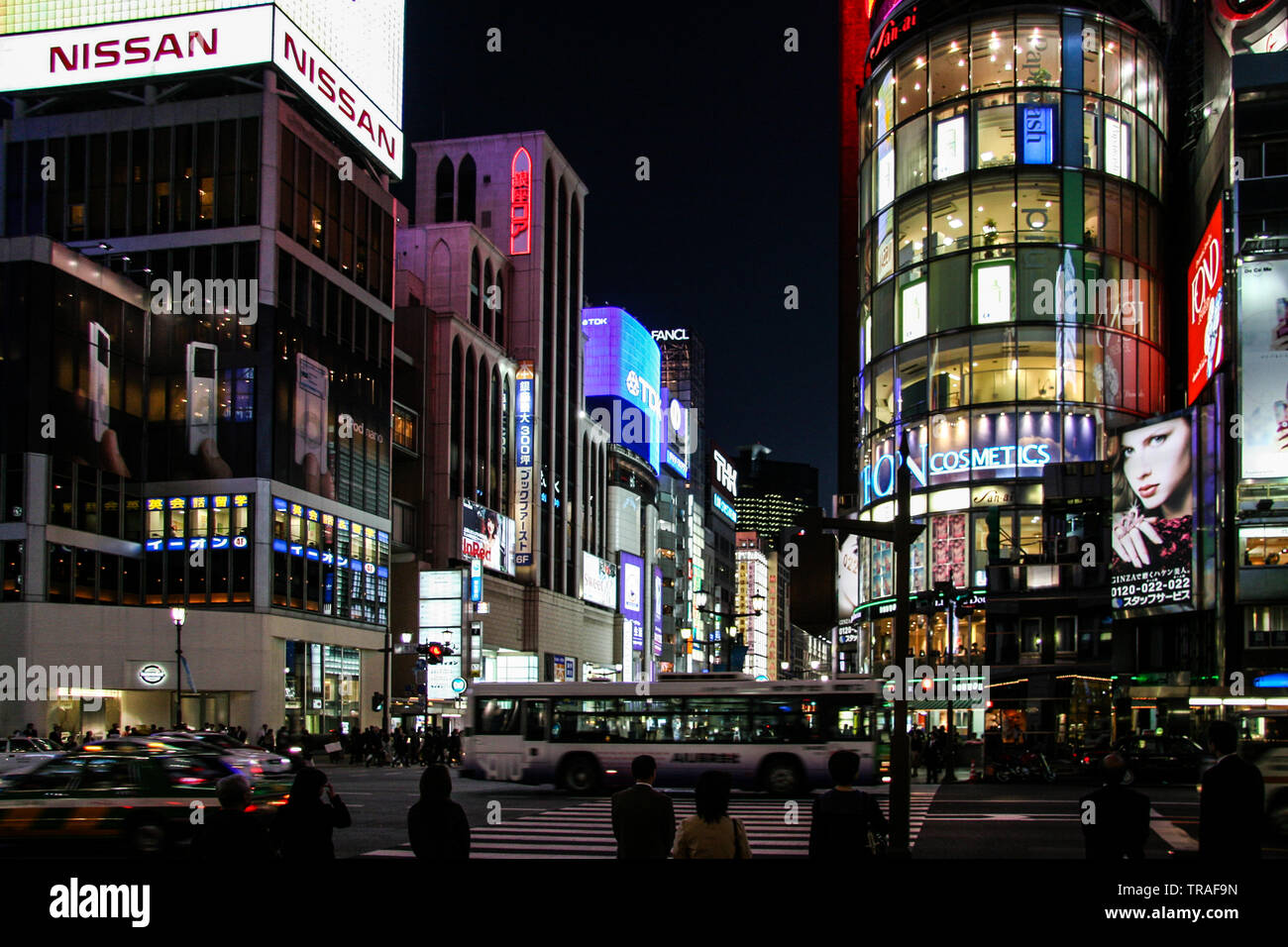 Night scene of the Ginza District in Tokyo Japan Stock Photo