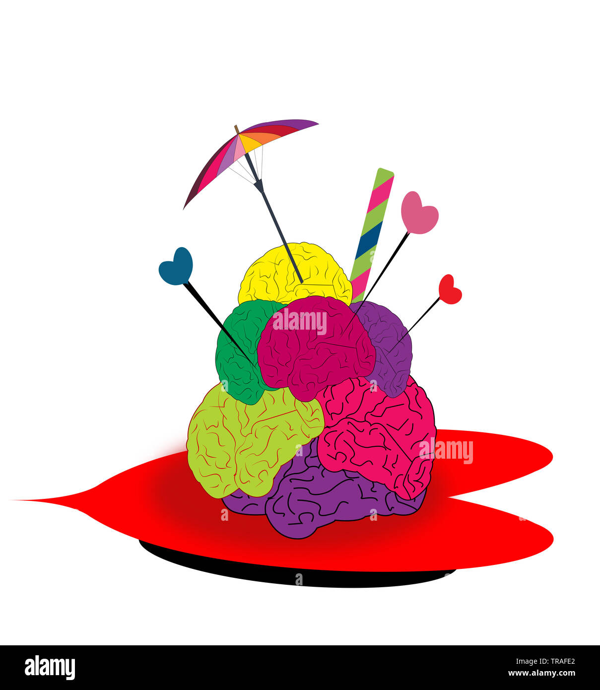 Icing Brain illustration of an icecream made of brains on a plate of heart shape ...