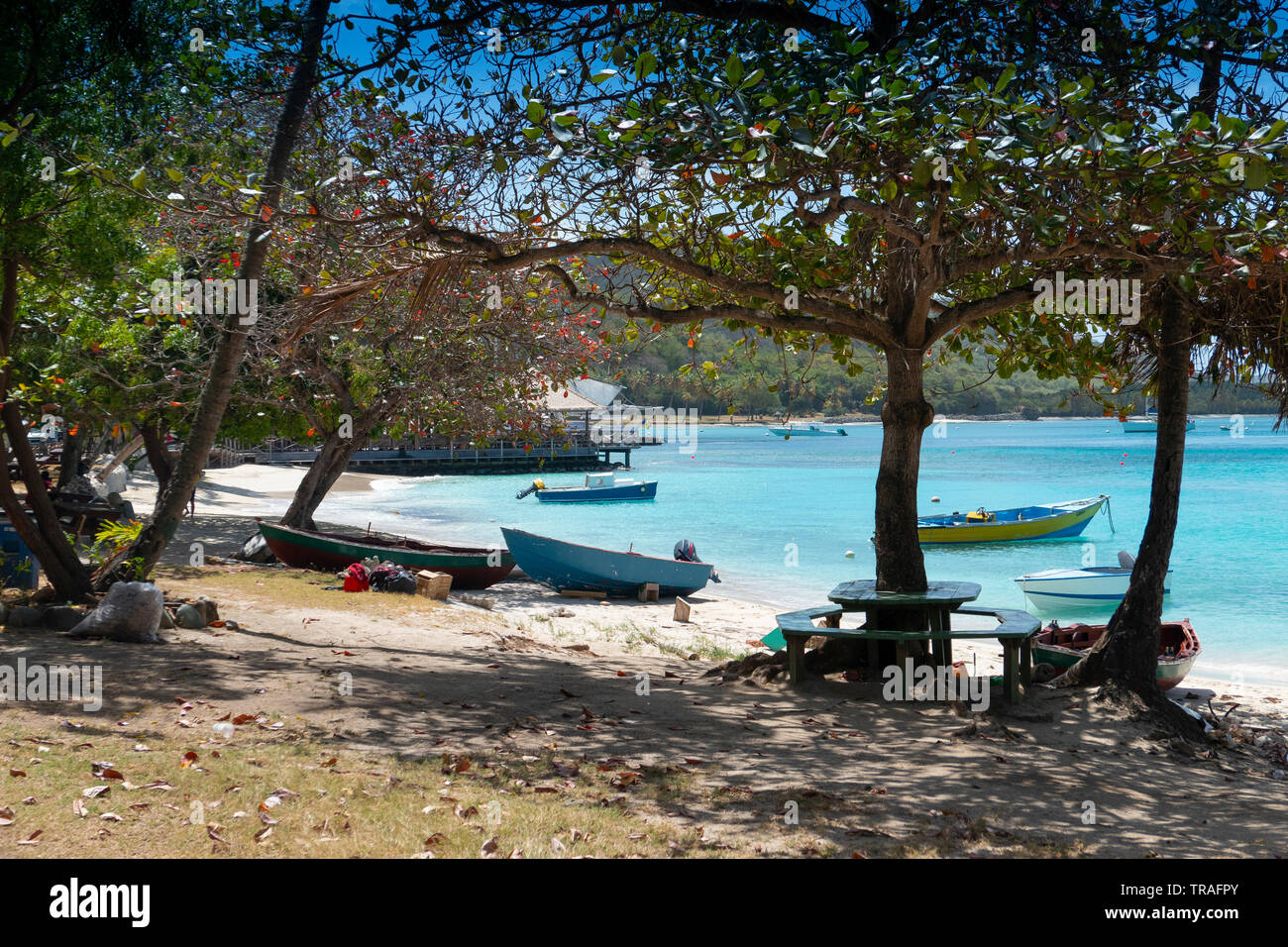 Lovell village on the beachfront on mustique hires stock photography