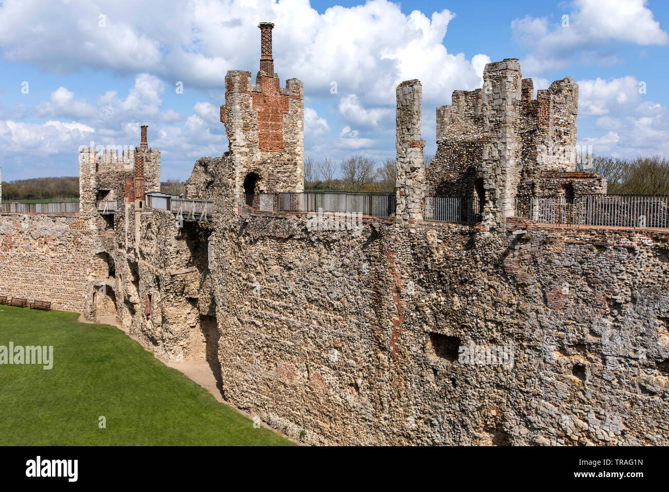 Framlingham Castle is a castle in the market town of Framlingham in Suffolk in England. An early motte and bailey or ringwork Norman castle was built Stock Photo