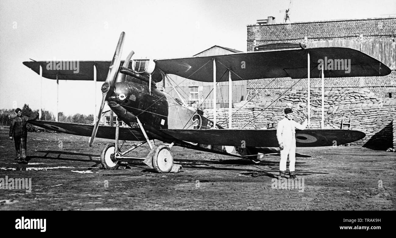 First World War vintage black and white photograph of a German Rumpler C.IV fighter aircraft. The Rumpler C.IV was a German single-engine, two-seat reconnaissance biplane, introduced in 1917. Stock Photo