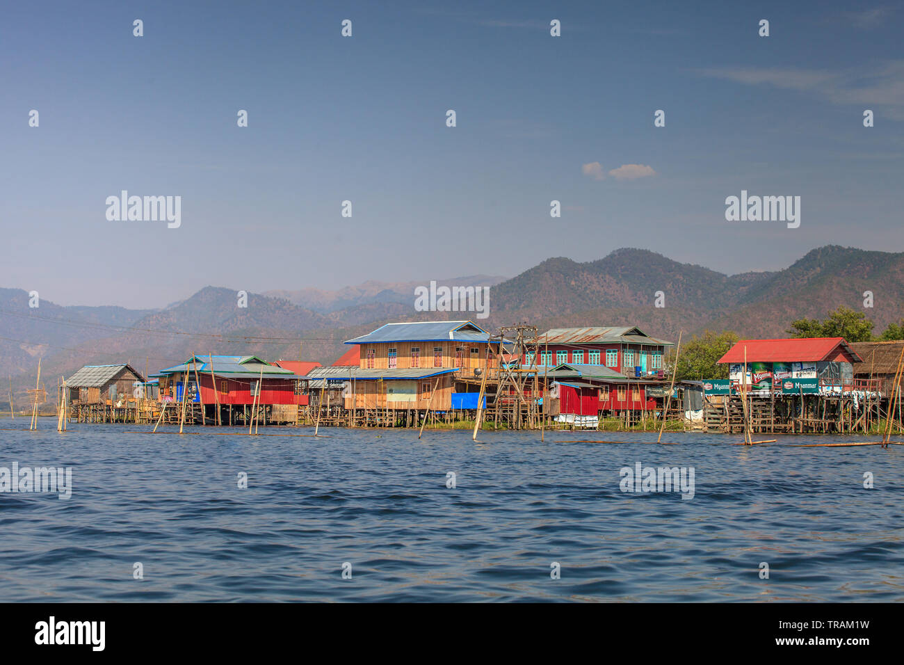 Floating village on the Inle Lake, Myanmar Stock Photo