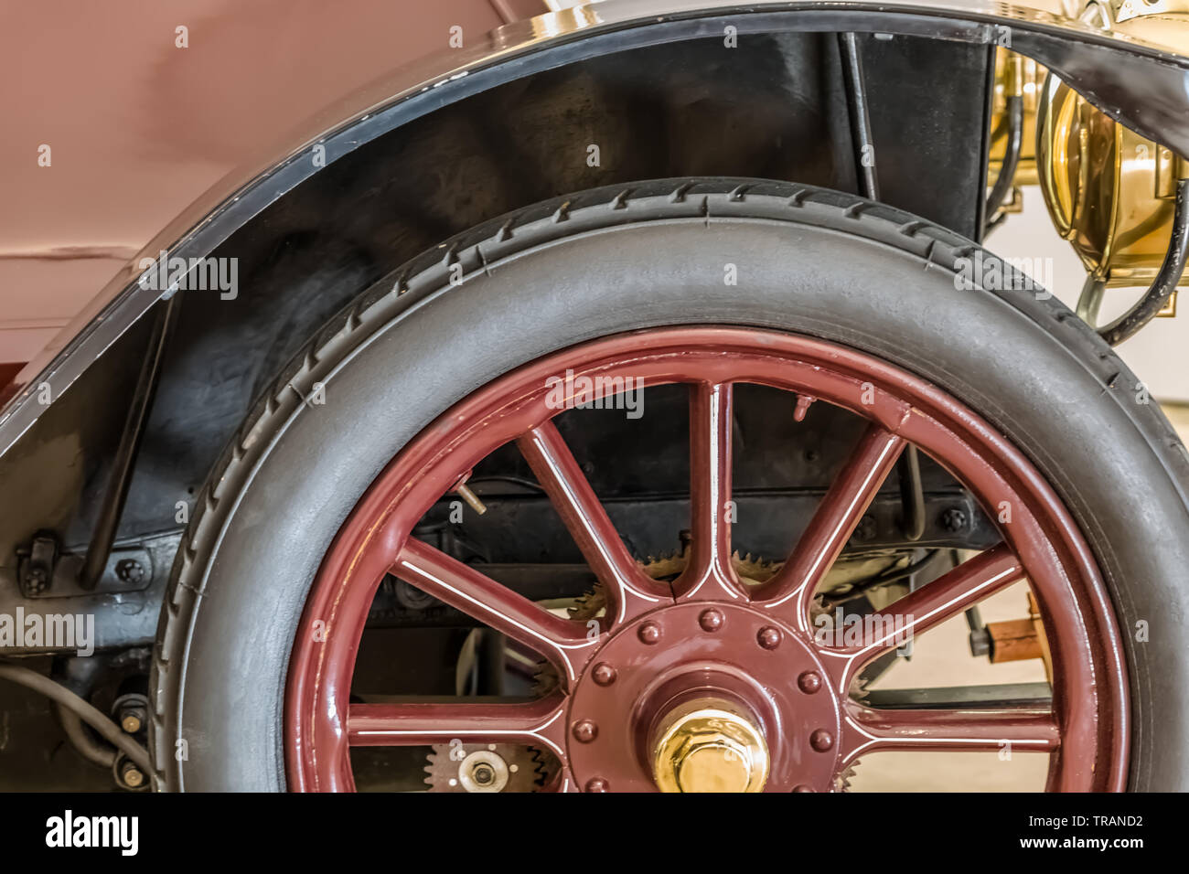 Detailed view of a classic car, detail of wheel zone, tire and mudguard