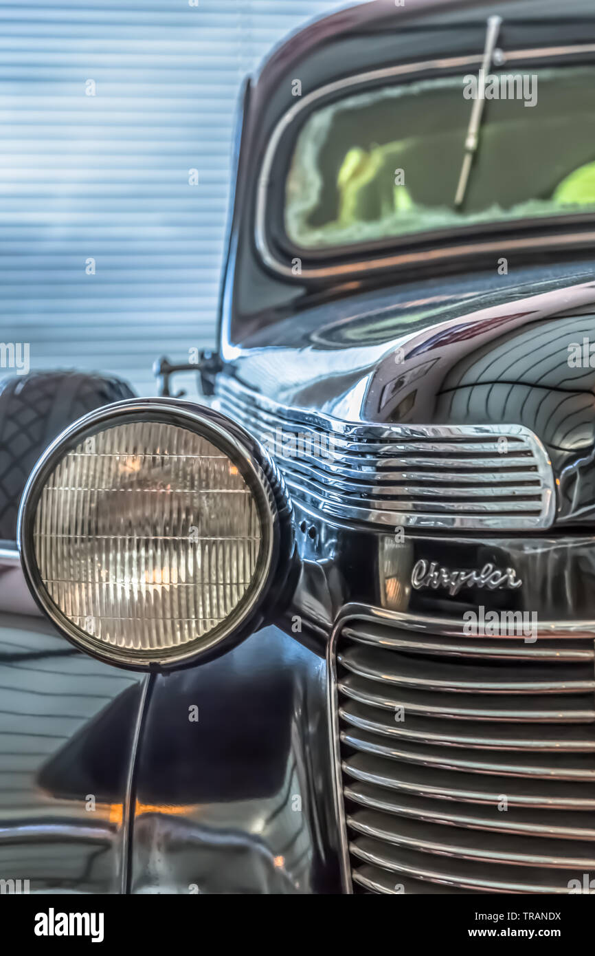 Caramulo / Portugal - 03 13 2018: Front view of a classic car, Chrysler Imperial 1937, in exhibition on Caramulo Car Museum, in Portugal Stock Photo