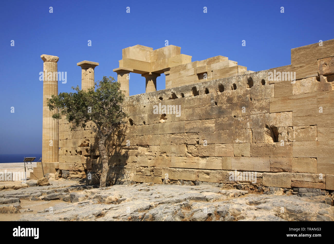 Acropolis in Lindos. Doric temple of Athena Lindia. Rhodes island. Greece Stock Photo