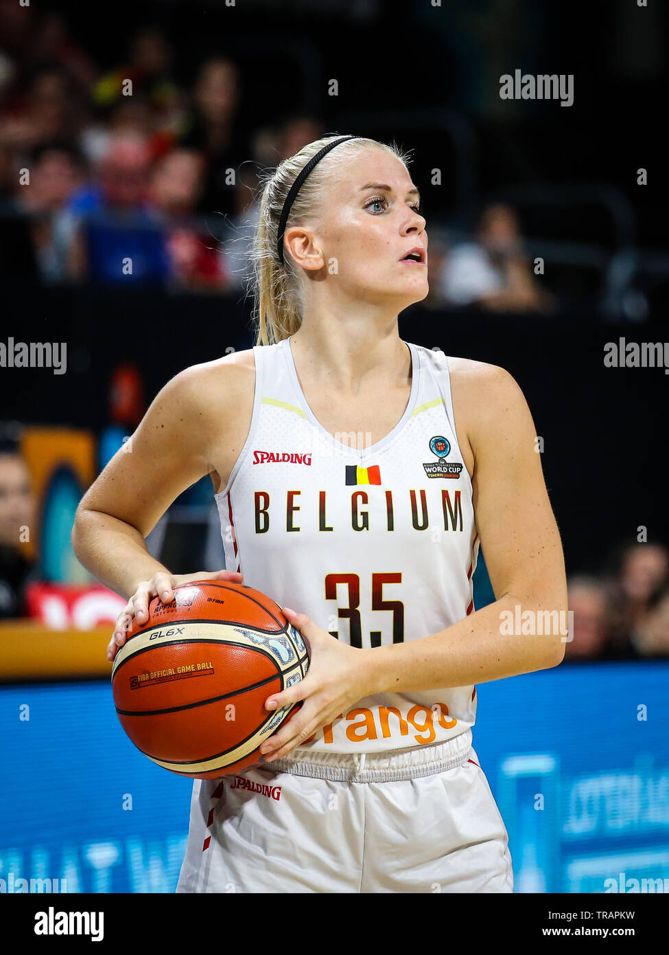 Tenerife, Spain, September 29, 2018: Belgian basketball player Julie Vanloo in action during basketball match BELGIUM vs USA Stock Photo