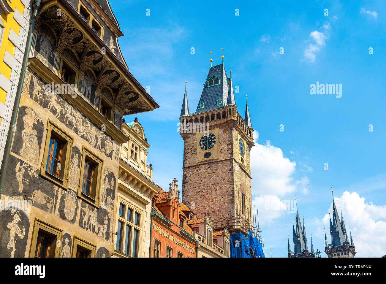 View of Town Hall on Staromestska square in Prague Stock Photo