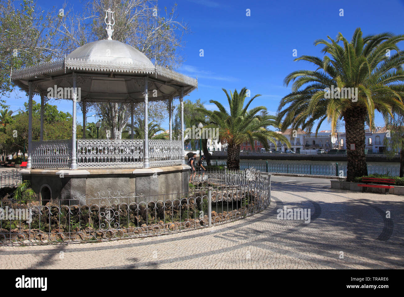 Portugal, Algarve, Tavira, kiosk, street scene, palms, Stock Photo