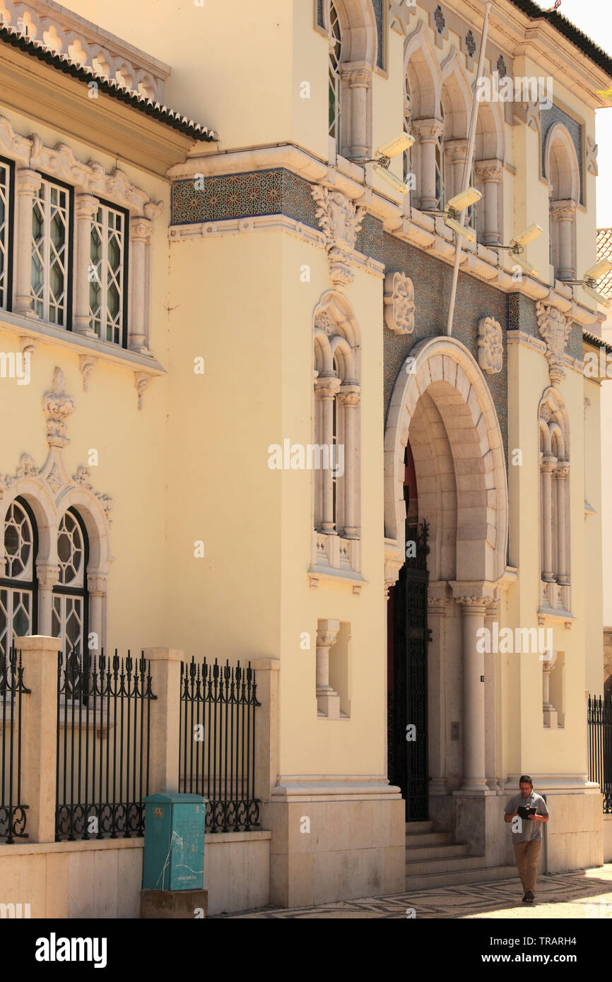 Portugal, Algarve, Faro, Banco de Portugal, street scene, historic architecture, Stock Photo