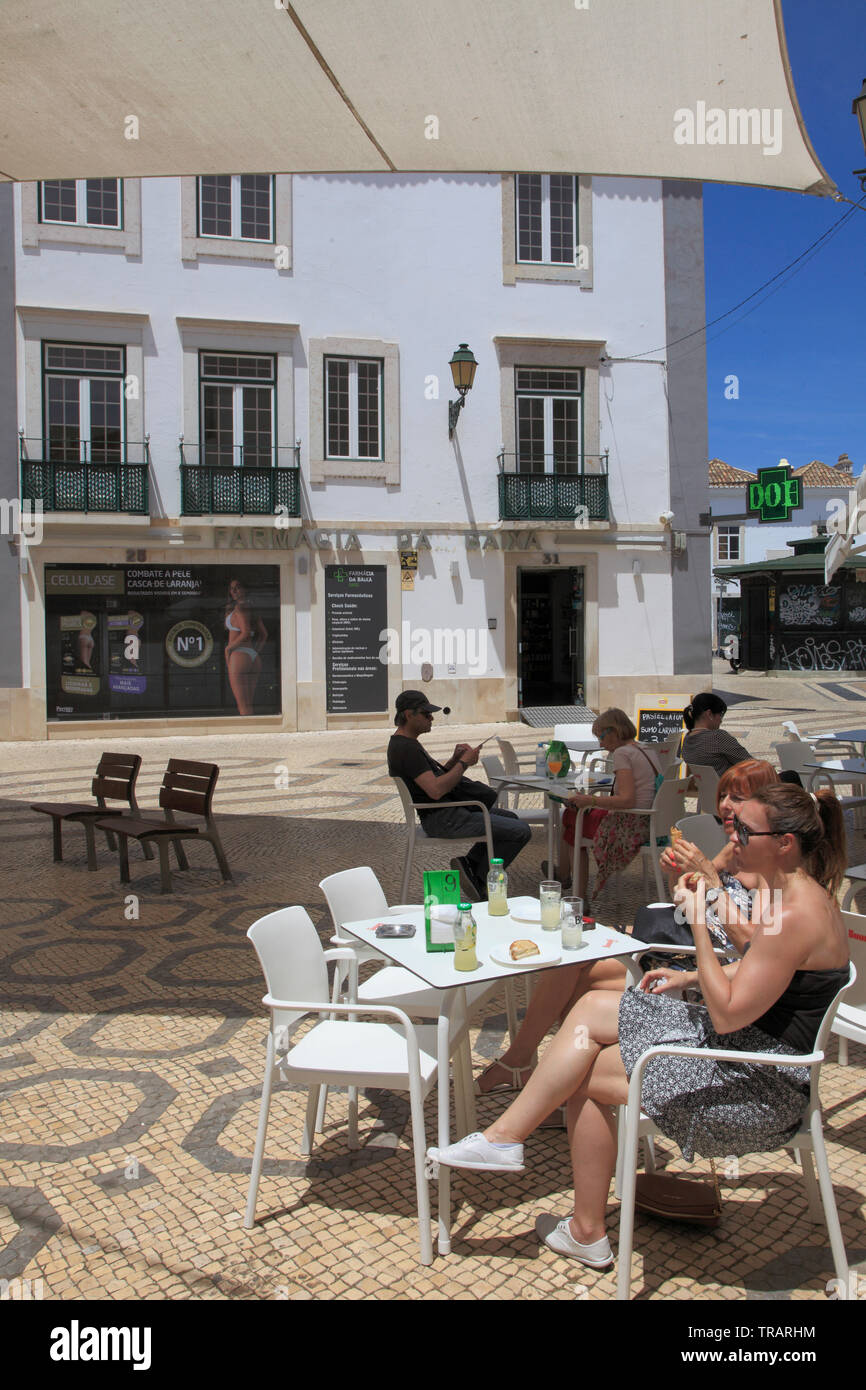 Portugal, Algarve, Faro, cafe, people, street scene, Stock Photo