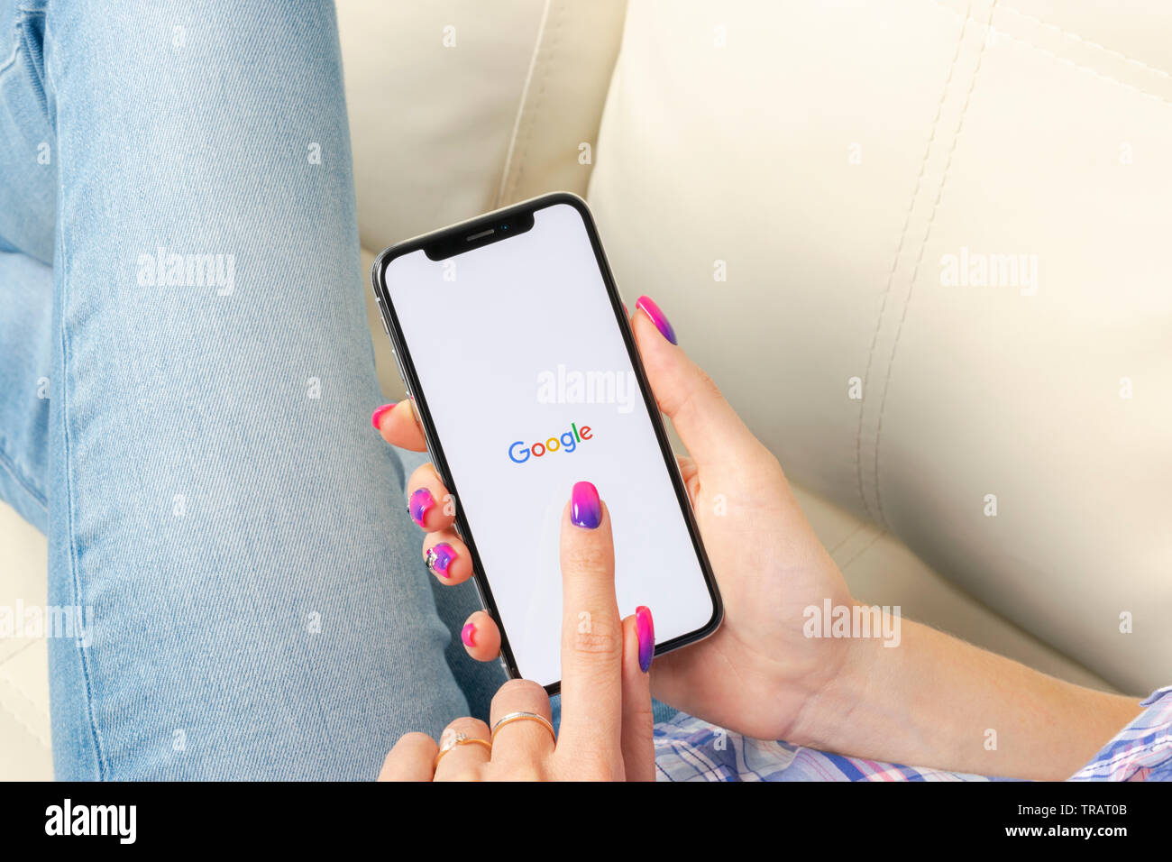 Sankt Petersburg Russia May 30 18 Google Search Application Icon On Apple Iphone X Smartphone Screen Close Up In Woman Hands Google App Icon S Stock Photo Alamy