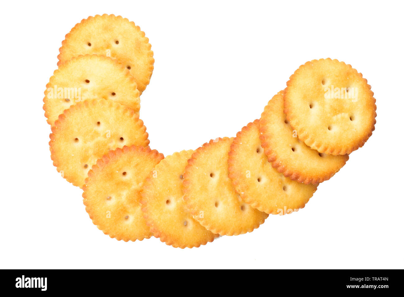 Top View Of Cracker Biscuit Isolated On White Background With Clipping Path Stock Photo