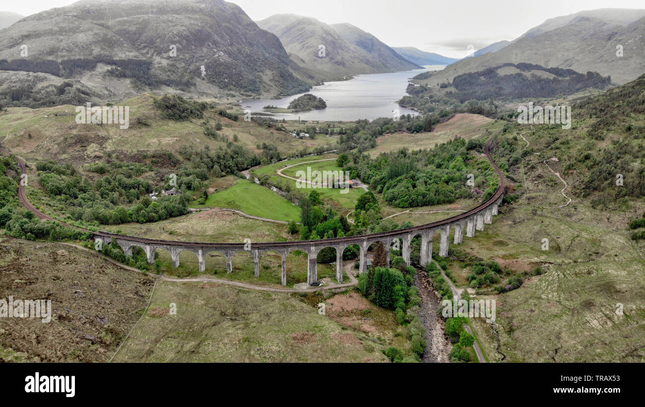 Glenfinnan Viaduct, aerial view by drone Scotland, UK Stock Photo Alamy