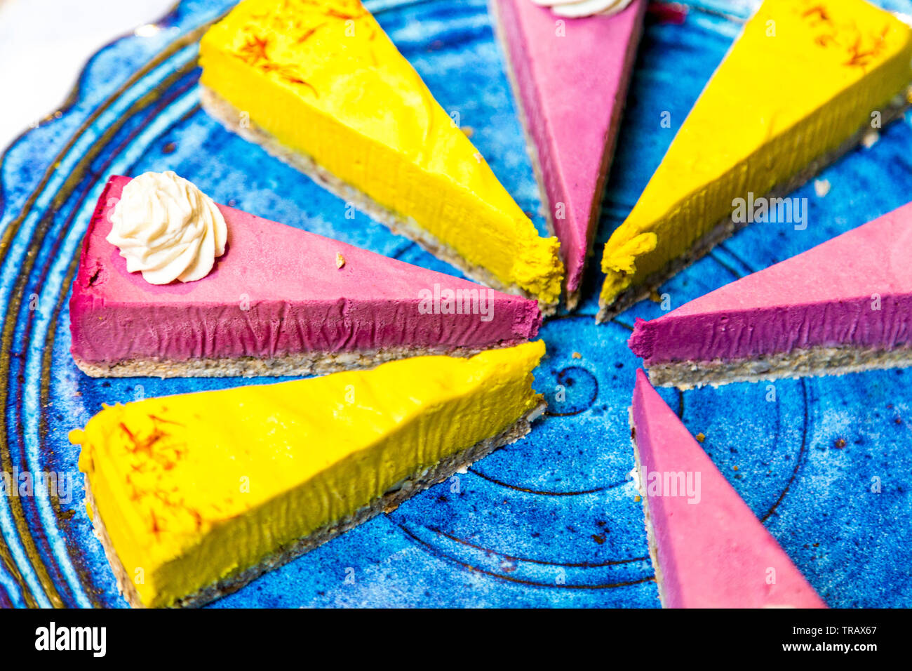 27th May 2019 Free From Festival, colourful and healthy raw vegan cakes, London, UK Stock Photo