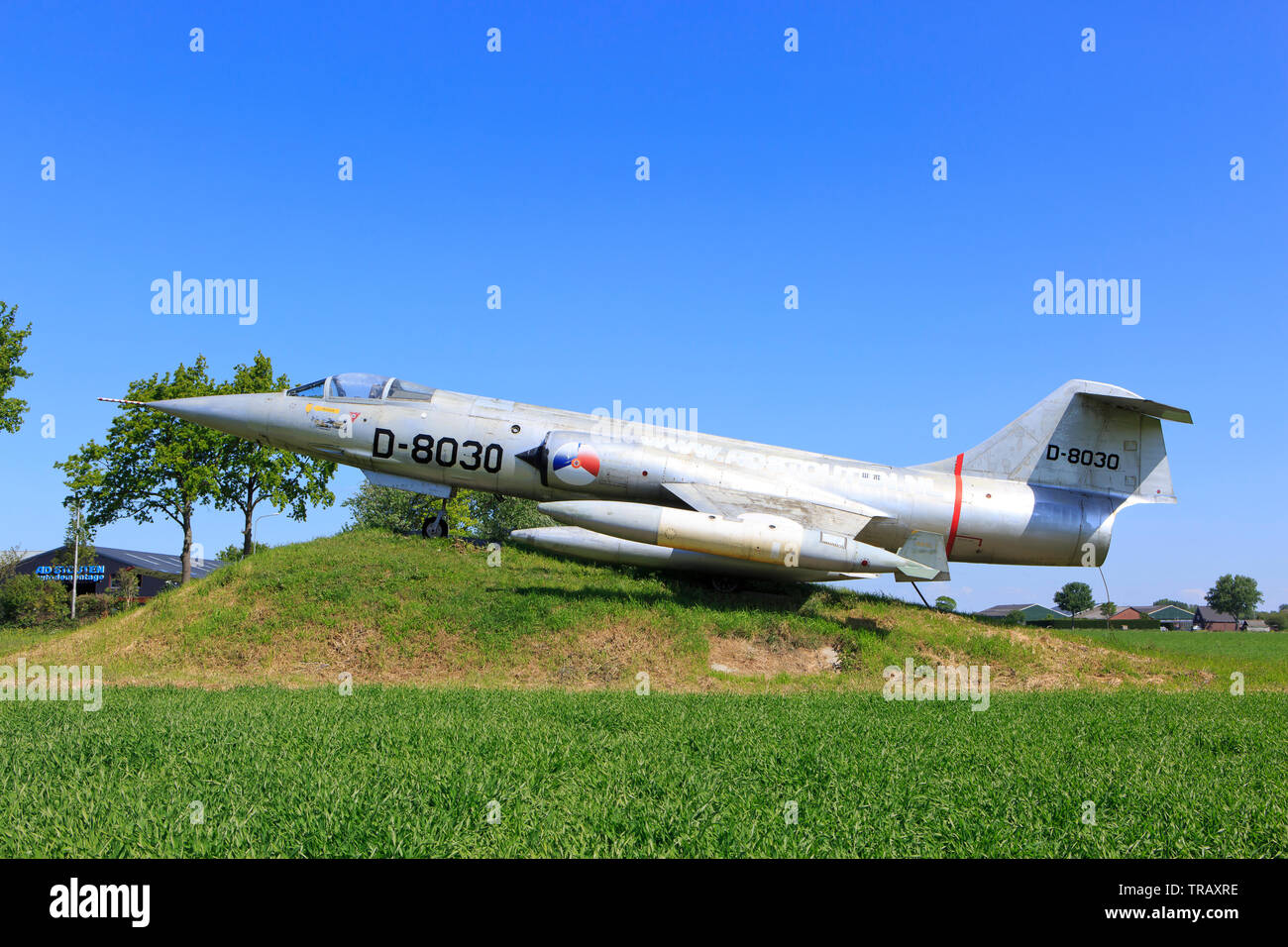 The D-8030 Royal Netherlands Air Force Lockheed F-104 Starfighter in Oosterland (Zeeland) Netherlands on a beautiful sunny day Stock Photo